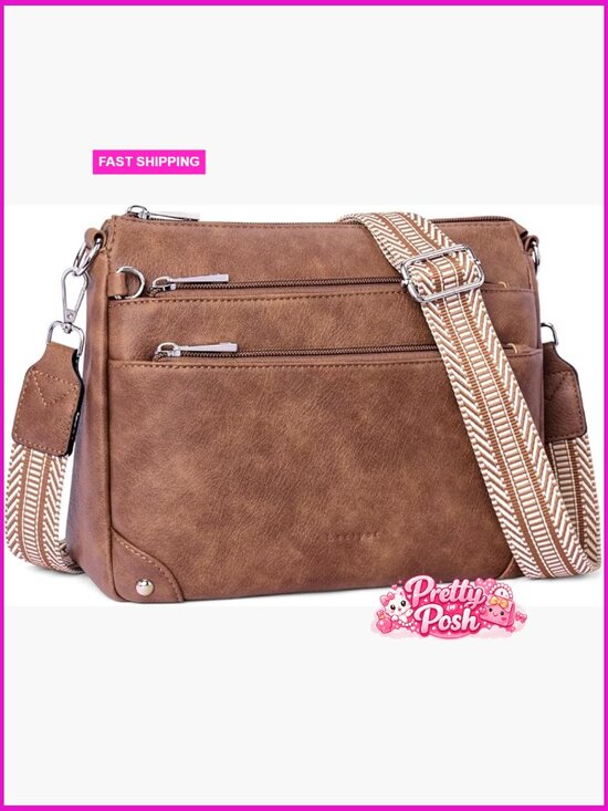 Handbags - PU Leather Crossbody Bag with Adjustable Strap, RFID Protection